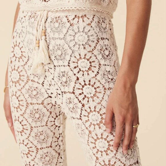 BNWT Spell Helena Crochet Lace Flare Bell Bottom Pants Boho Organic Cotton S - Picture 7 of 11